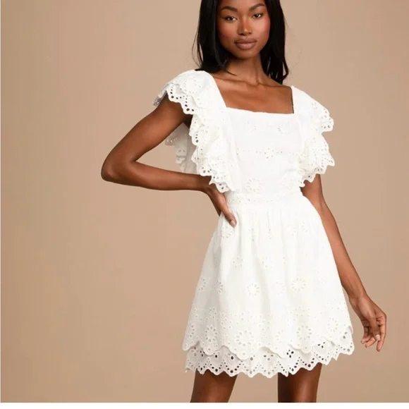 Lulu's White Eyelet Lace Ruffle Mini Dress - Picture 3 of 8